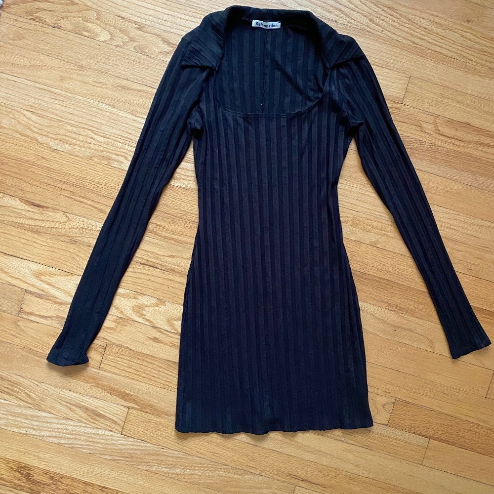 Reformation Ribbed Knit Dress with Collar - Size Small